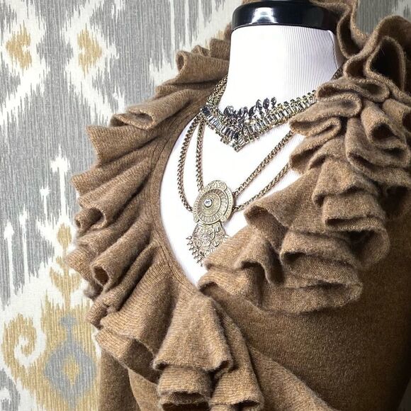 Ralph Lauren Toffee Melange Cashmere Knit Ruffled Wrap-Around L/S Sweater - Picture 11 of 16